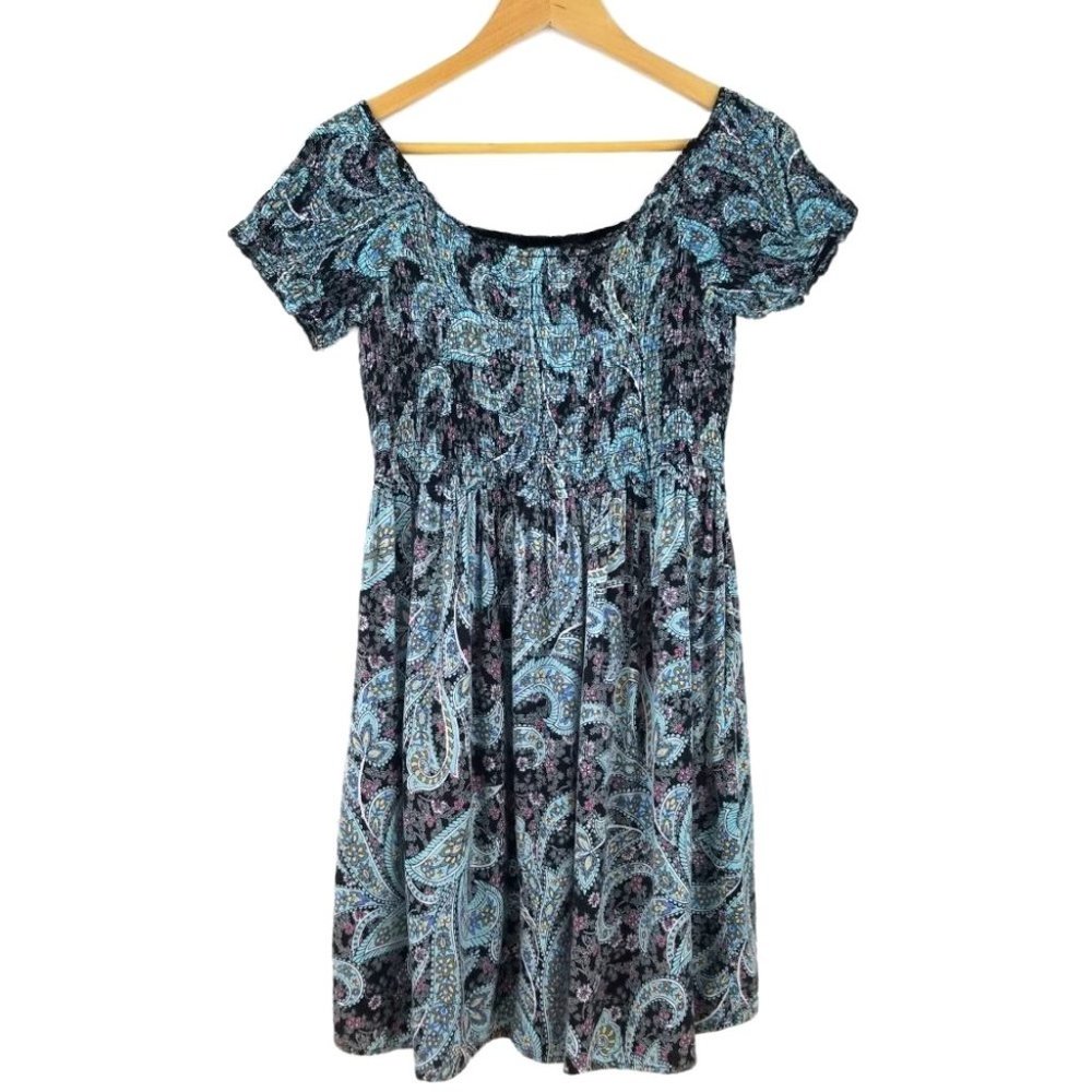 Xhilaration Paisley Off-the-Shoulder Smocked Dress - Picture 7 of 12